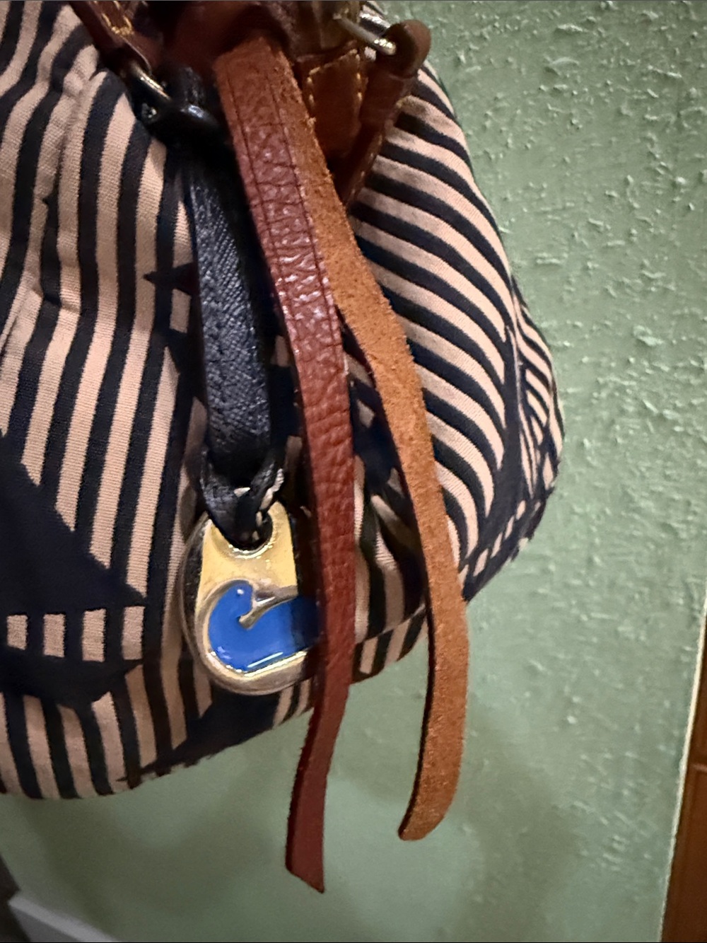 Dooney & Bourke Sailboat Print on Black Stripe Shoulder Bag - Picture 14 of 15